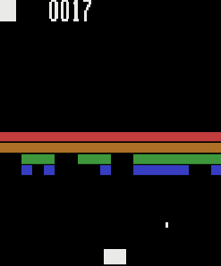 Klakwall, score 0017, the wall lower down the screen with gaps in its front row.